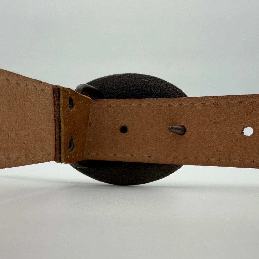 Plushbottoms USA Vintage Tan Leather Belt with Star Oval Brass Buckle Western‎